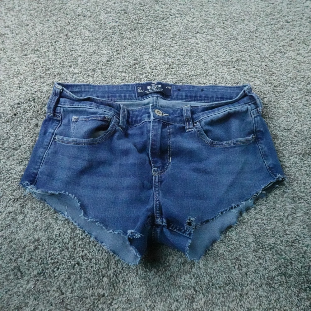 Hollister Shorts Womens‎ 12 Dark Blue Denim Jean Low Rise Mini Micro Booty Surf